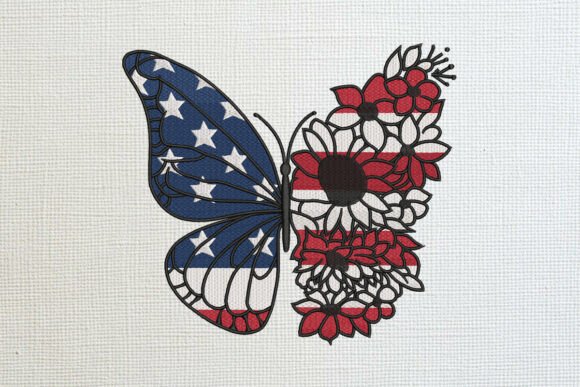 American Flag Flower Butterfly Embroider