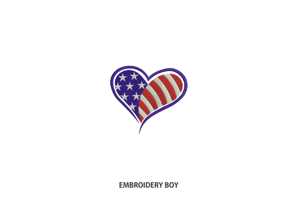American Flag Heart Embroidery Design