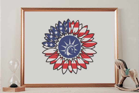 Flag USA Sunflower Embroidery