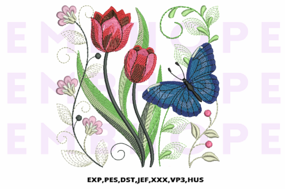 Flowers with Butterfly and Tulips