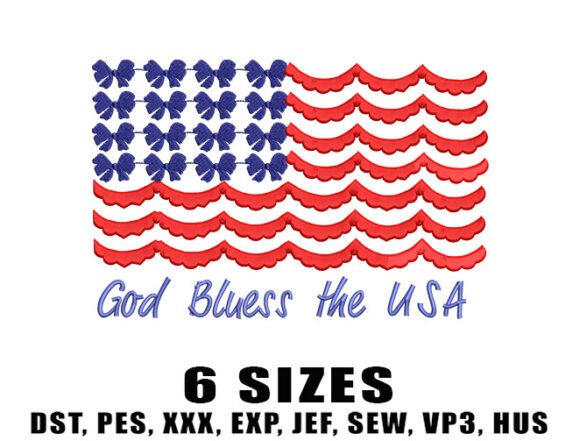 God Bless Usa Flag Embroidery Design