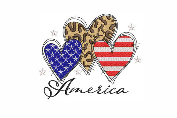 Independence Day Hearts Embroidery