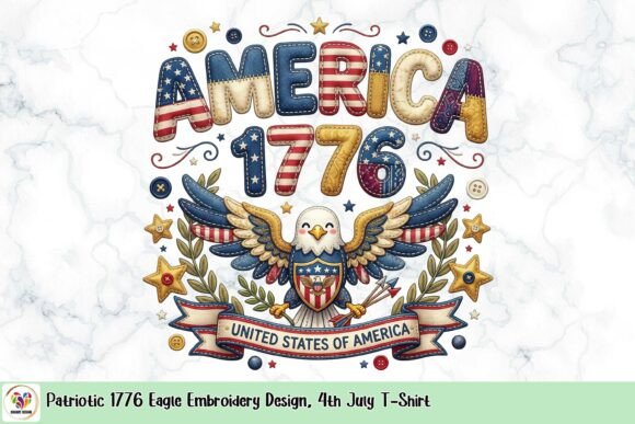 Patriotic 1776 Eagle Embroidery Design