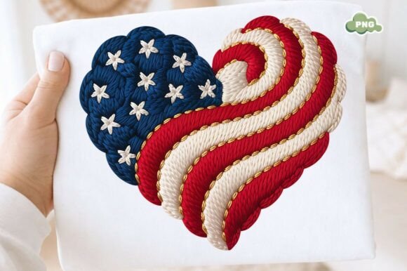 USA Flag Heart Embroidery PNG Design