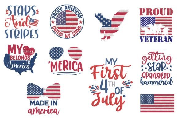 USA Flag Patriotic Embroidery Bundle Set