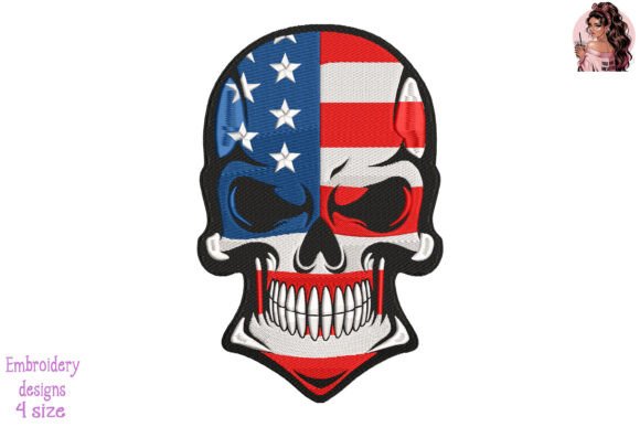 USA Flag Skull Embroidery Design